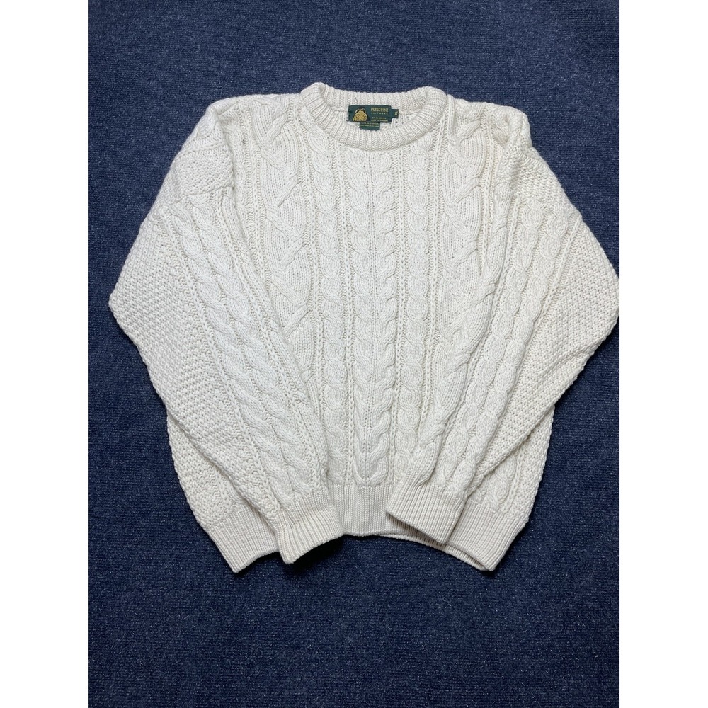 Peregrine Sweater Mens XL White Wool Cable Knit Crewneck Pullover England